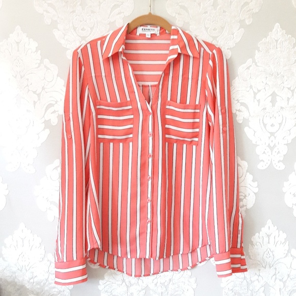 Express Tops - Express Portofino Button Down Striped Shirt